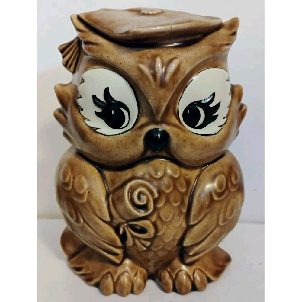 Vintage 70s Royal Sealy Wise Scholar Owl Ceramic Vase Planter 6.5”